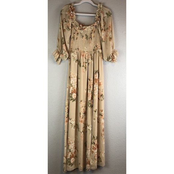 Aakaa Dresses & Skirts - Aakaa Womens Babydoll Maxi Dress‎ Small Floral Smocked Boho Cottagecore Elegant